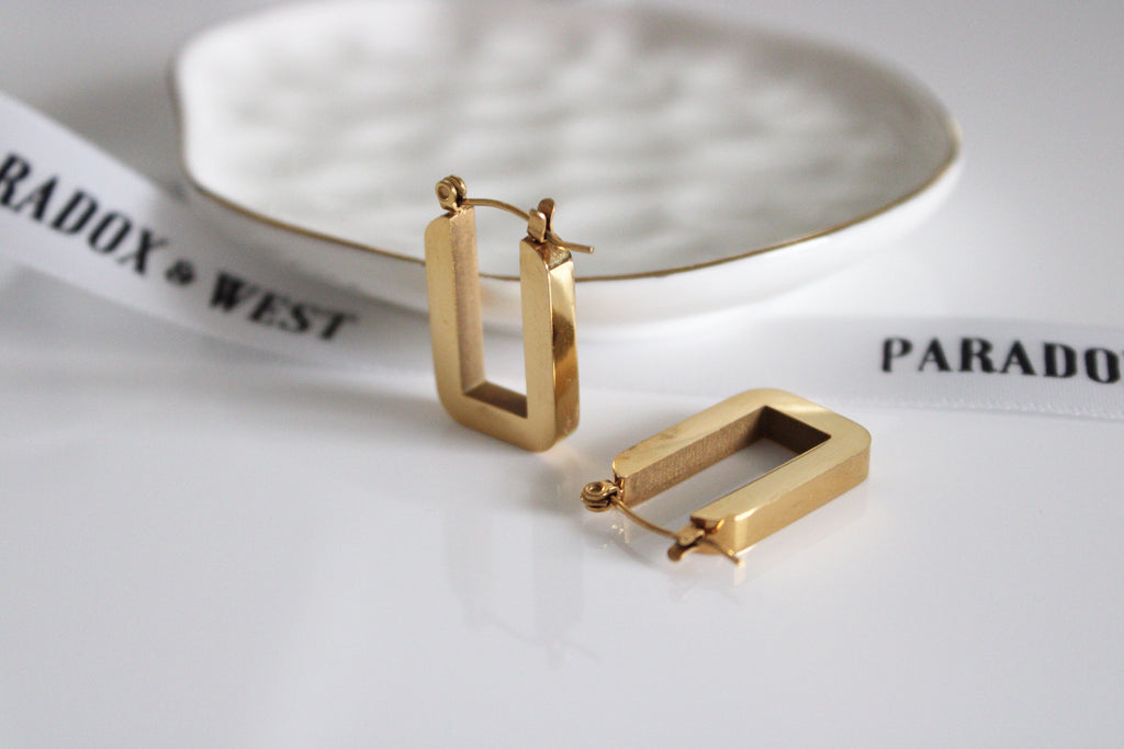 Retro Square Hoop Earrings | Gold