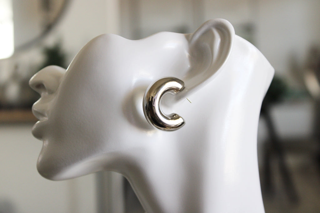 Chunky Thick Earrings | Silver