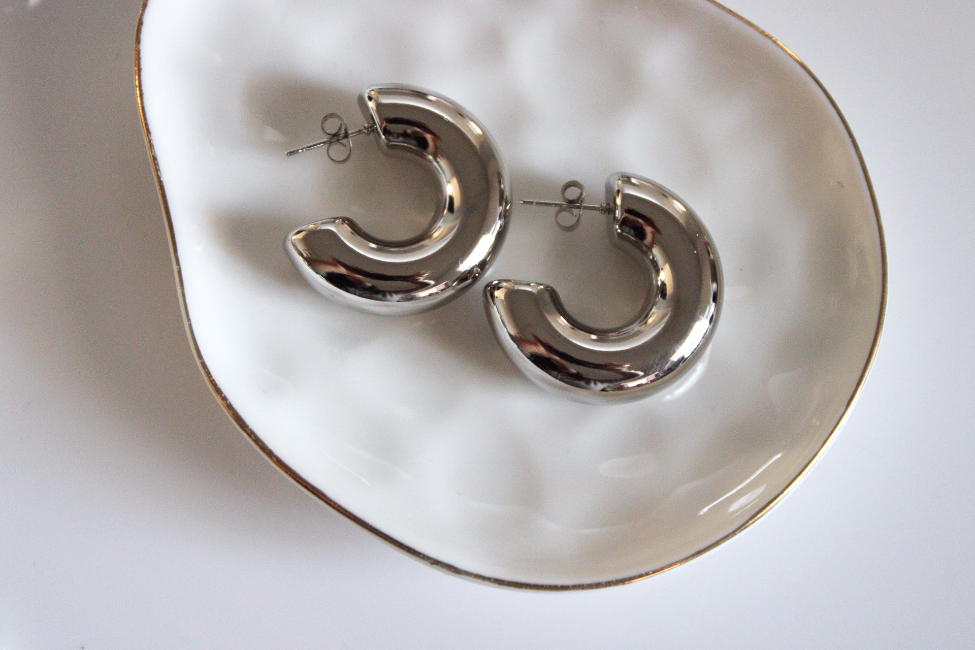 Chunky Thick Earrings | Silver