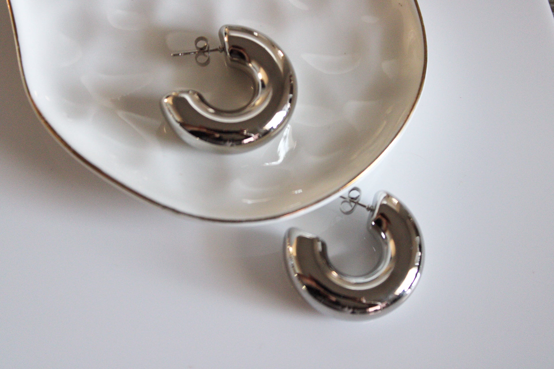 Chunky Thick Earrings | Silver