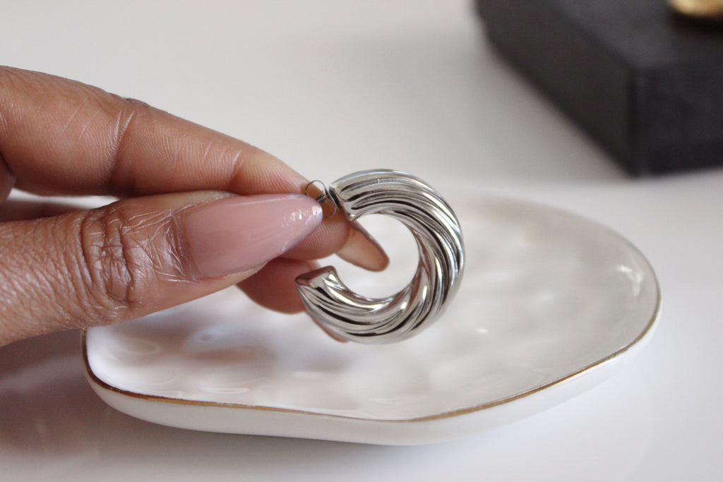 Chunky Ridge Earrings | Silver