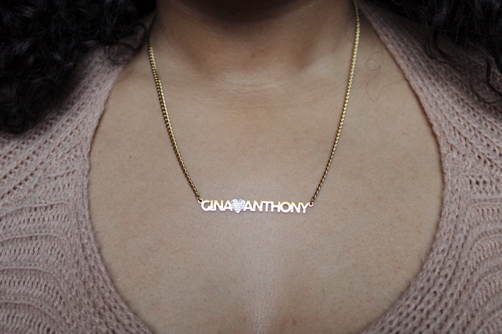 Couples Name Necklace w/ Bling Heart