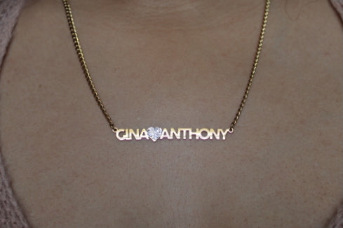 Couples Name Necklace w/ Bling Heart