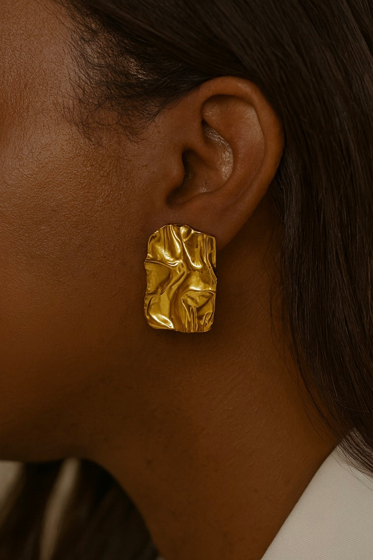 Hammered Texture Gold Earrings