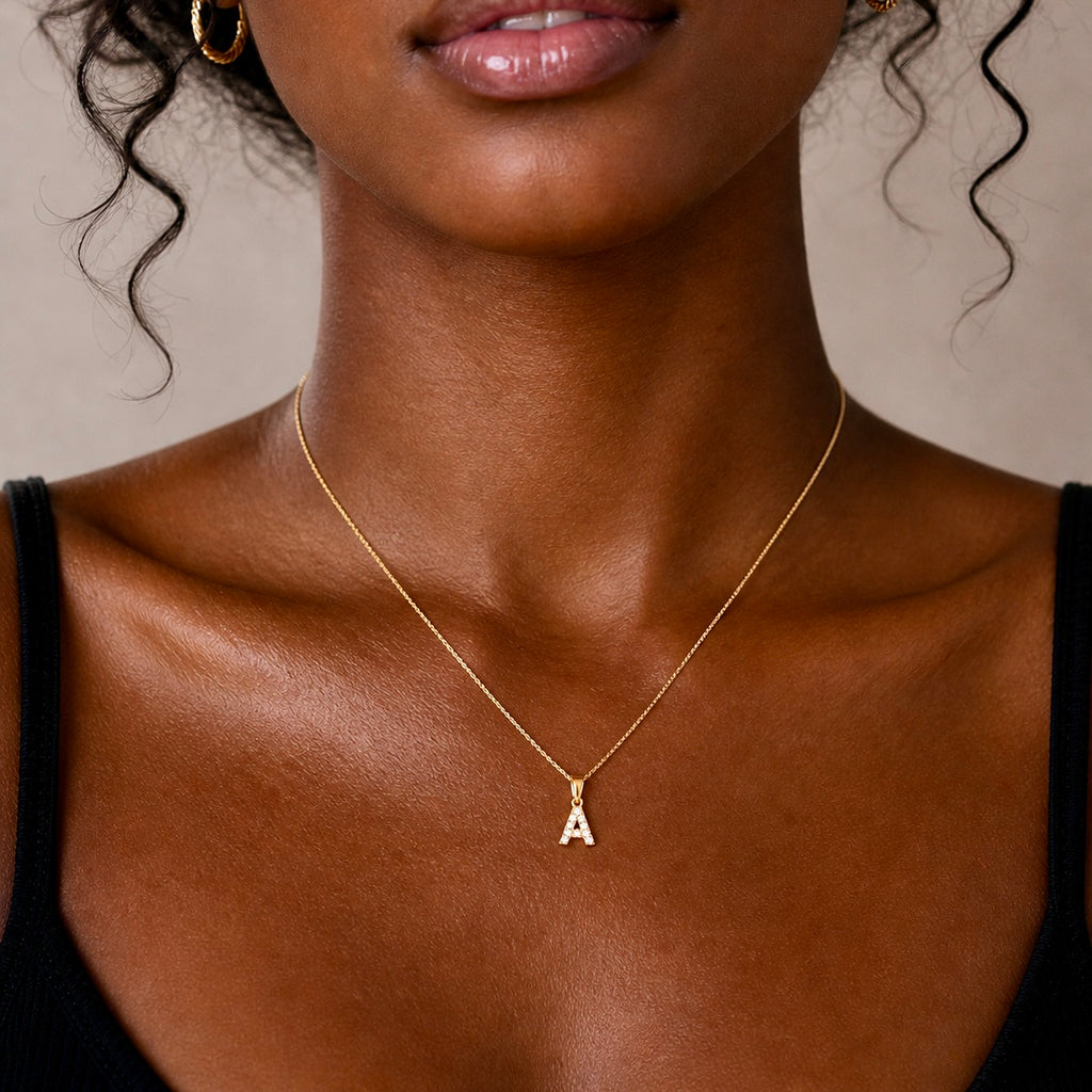 Dainty Pave Initial Necklace