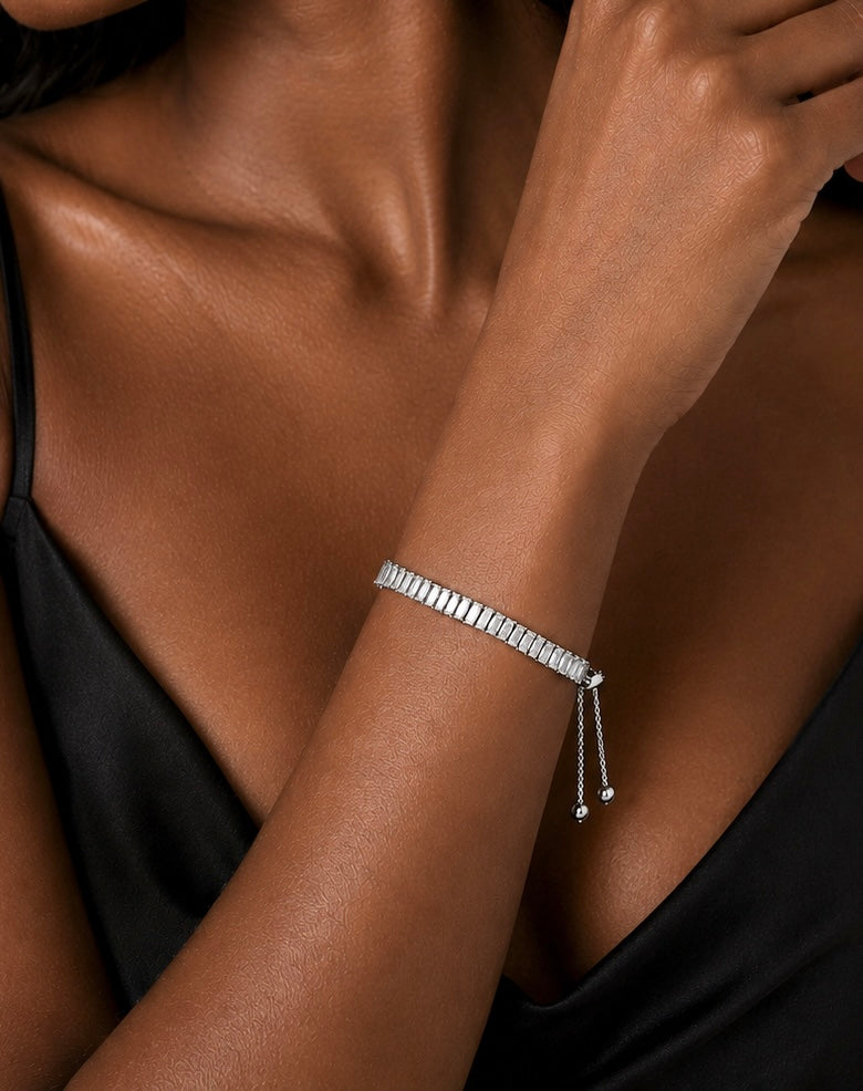 Adjustable Diamond Cut Tennis Bracelet | Silver
