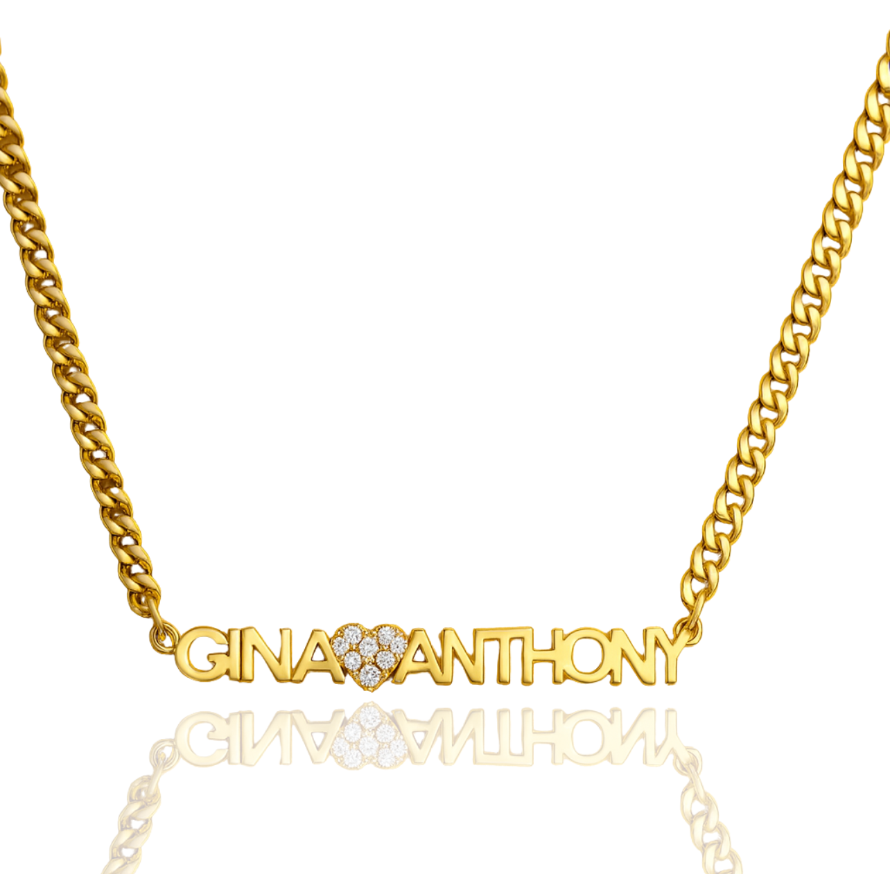 Couples Name Necklace w/ Bling Heart