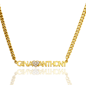 Couples Name Necklace w/ Bling Heart