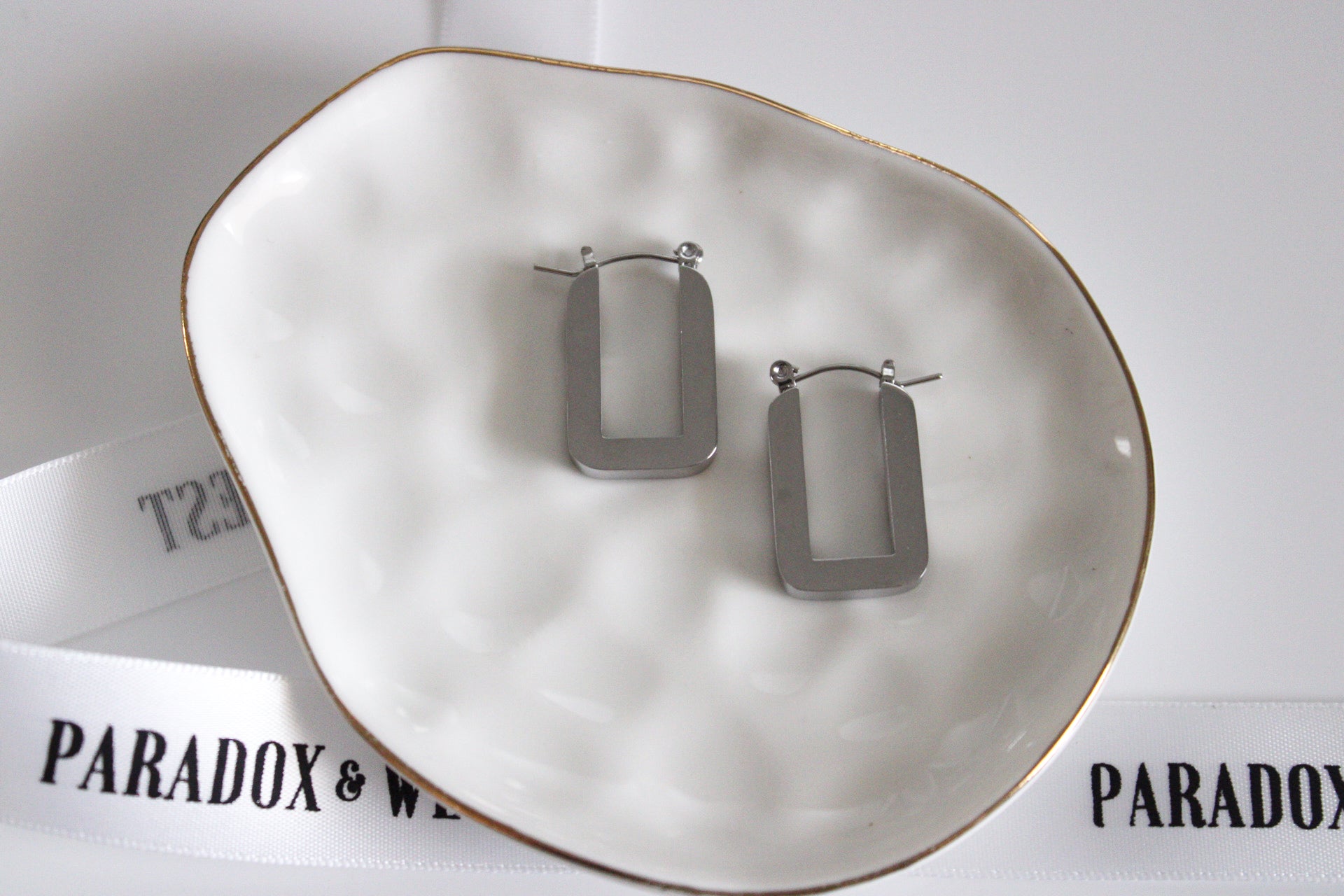 Retro Square Hoop Earrings - Silver