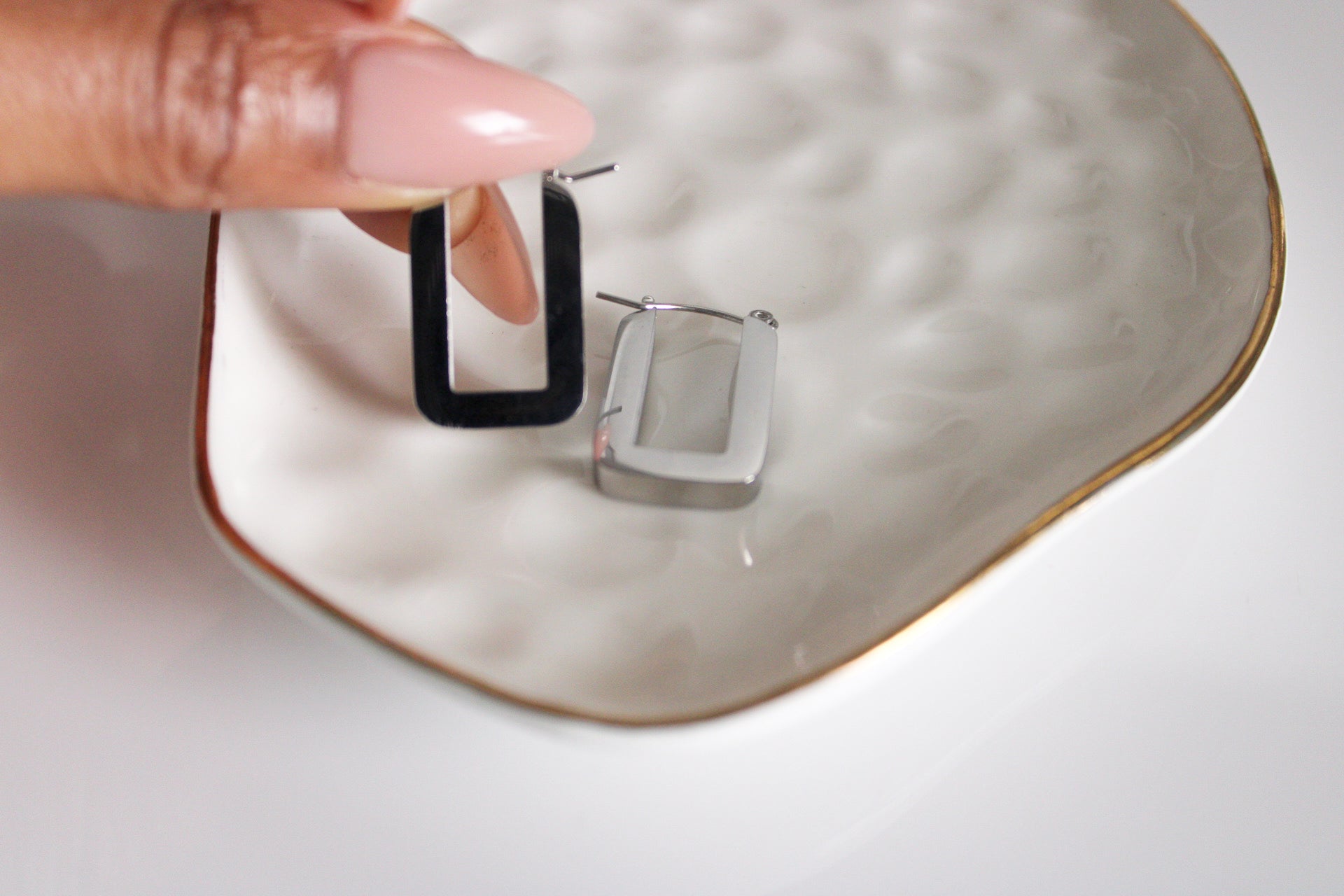 Retro Square Hoop Earrings - Silver