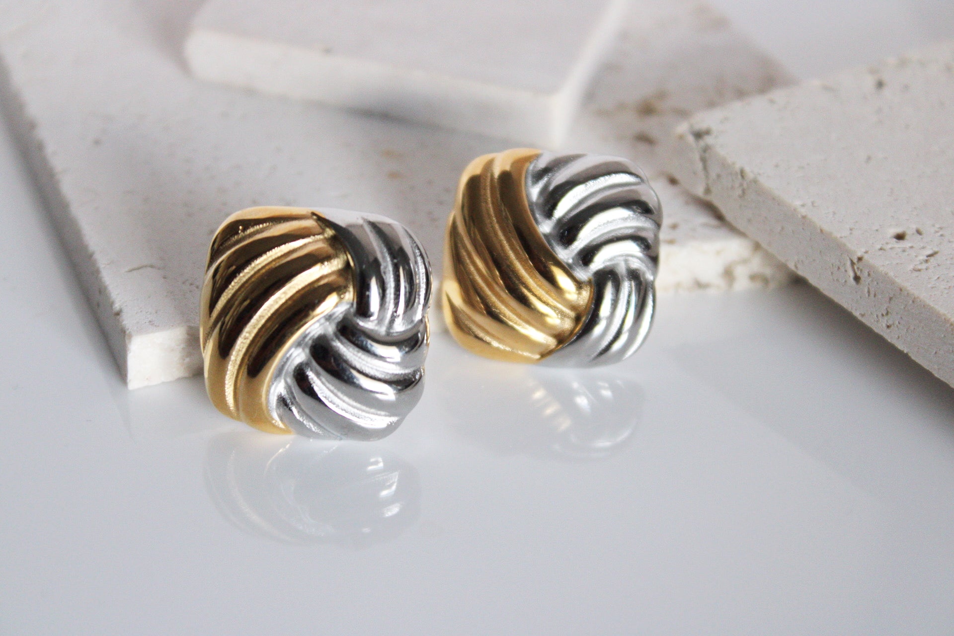 Square Twist Mixed Metal Earrings