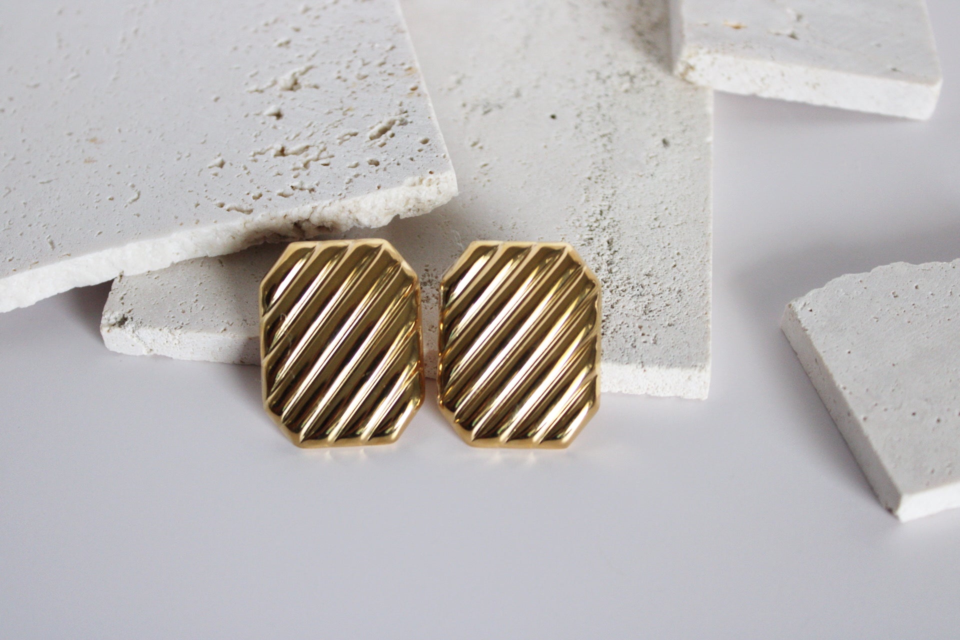 Ridge Rectangular Gold Earrings