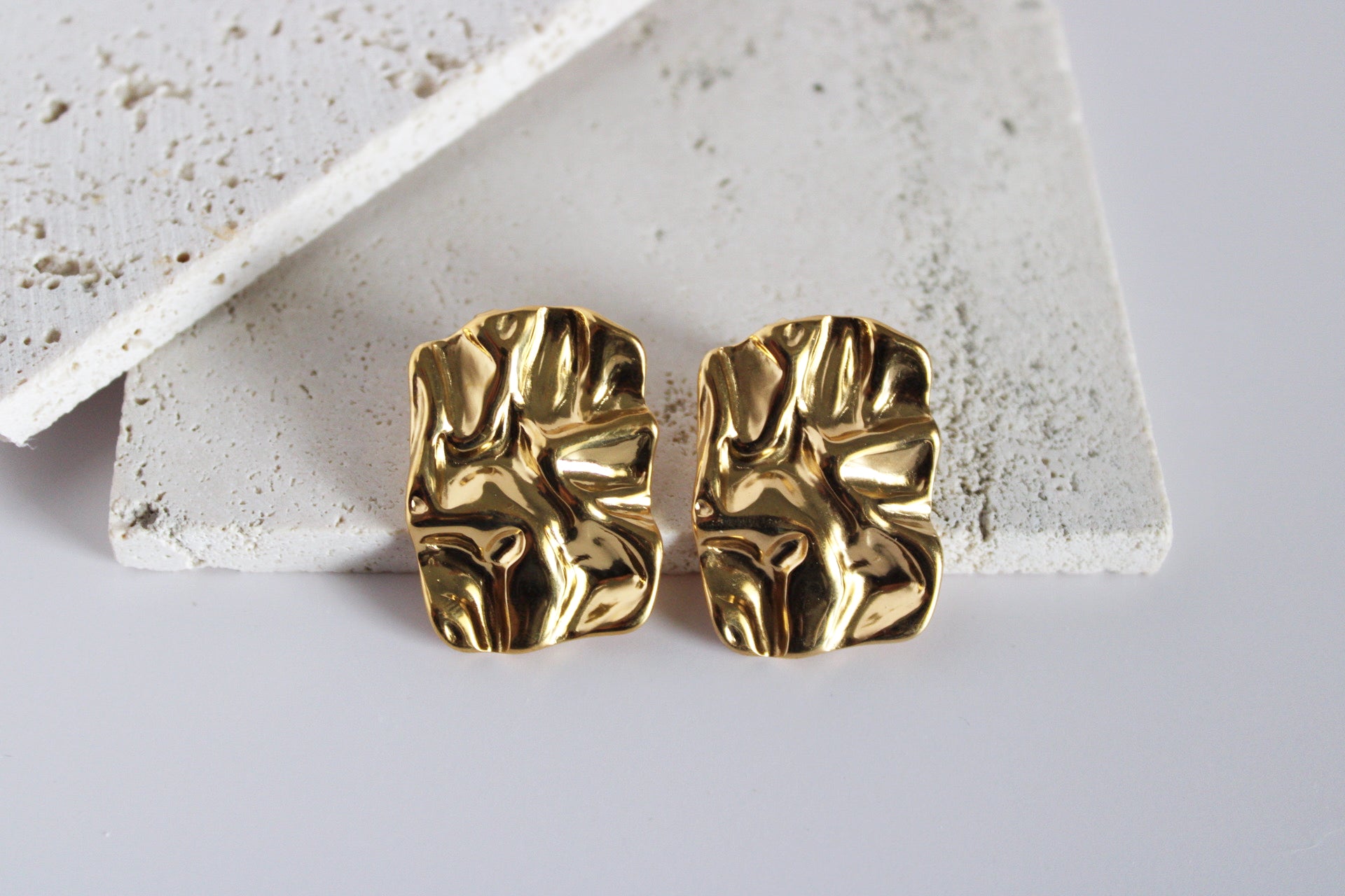 Hammered Texture Gold Earrings