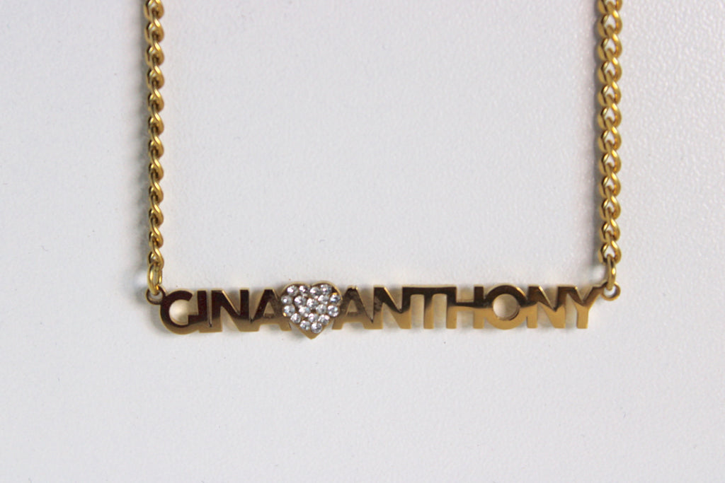 Couples Name Necklace w/ Bling Heart