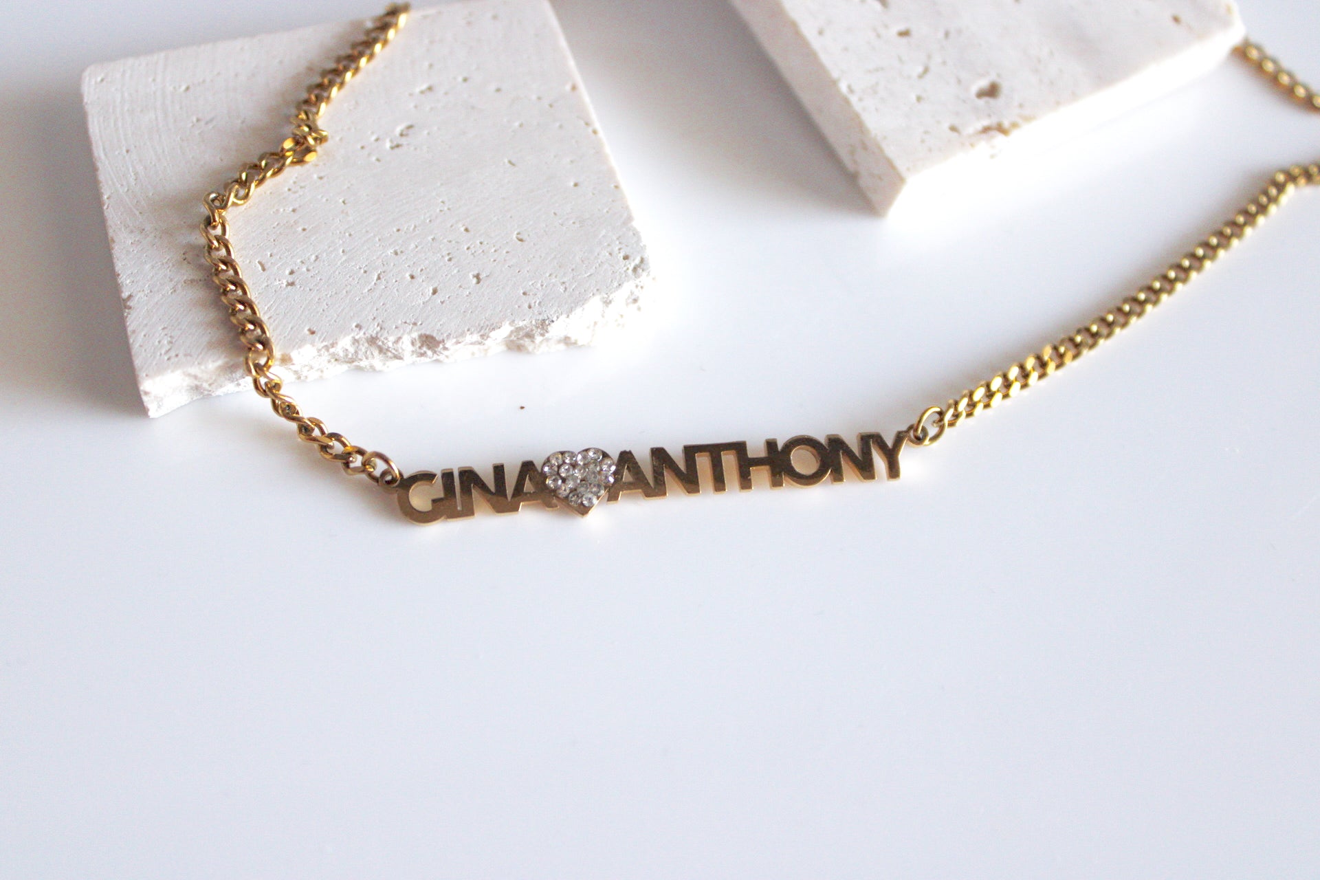 Couples Name Necklace w/ Bling Heart