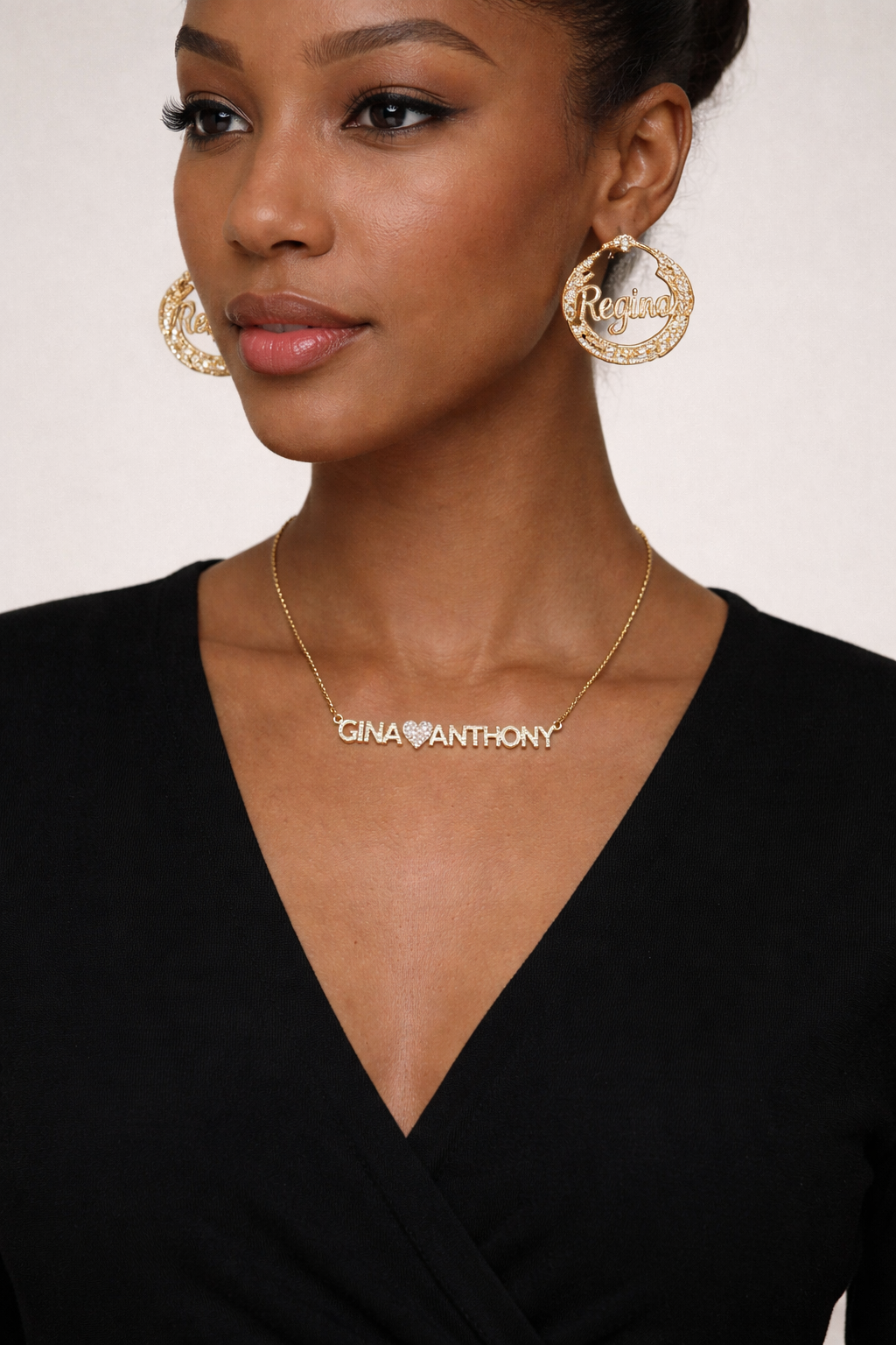 Couples Name Necklace w/ Bling Heart