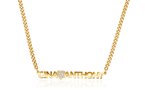Couples Name Necklace w/ Bling Heart