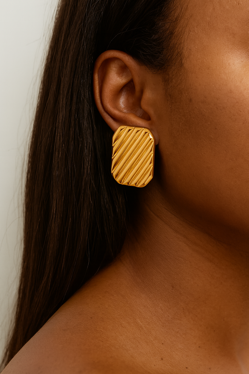 Ridge Rectangular Gold Earrings